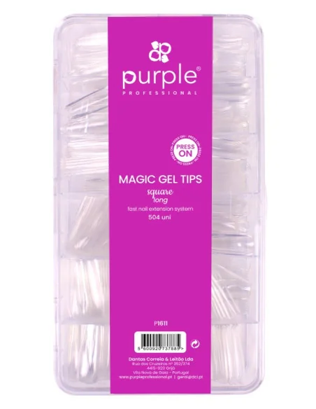 PURPLE CAJA MAGIC GEL TIPS SQUARE LONG 504UDS