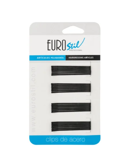 Eurostil clips lisos 5 cm negro mate antideslizantes 24 uds