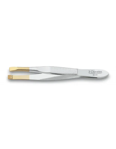 3 Claveles Pinza Depilar Estrecha Recta Punta Oro 80mm