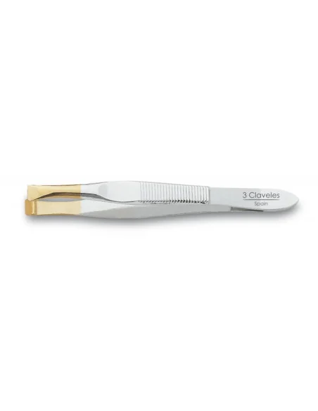 3 Claveles Pinza Depilar Ancha Recta Punta Oro 80mm