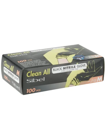 SIBEL CLEAN ALL GUANTES NITRILO NEGROS T/MEDIANA 100 UDS.