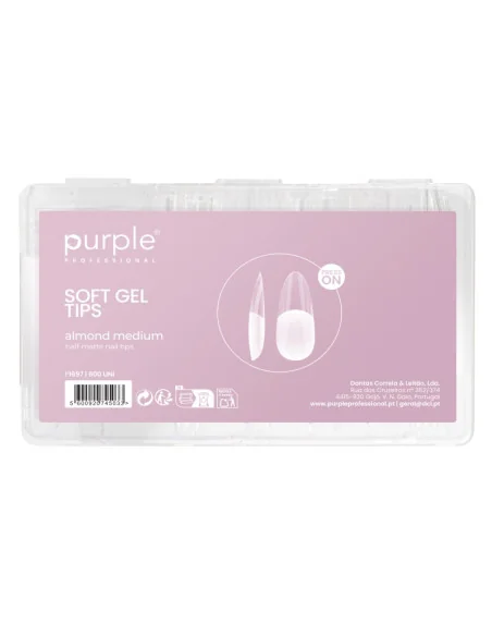 PURPLE SOFT GEL TIPS ALMOND MEDIUM HALF MATTE 600UDS