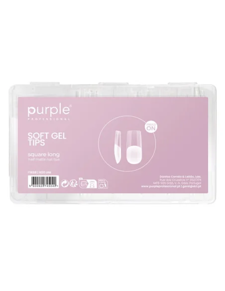 PURPLE SOFT GEL TIPS SQUARE LONG HALF MATTE 600UDS