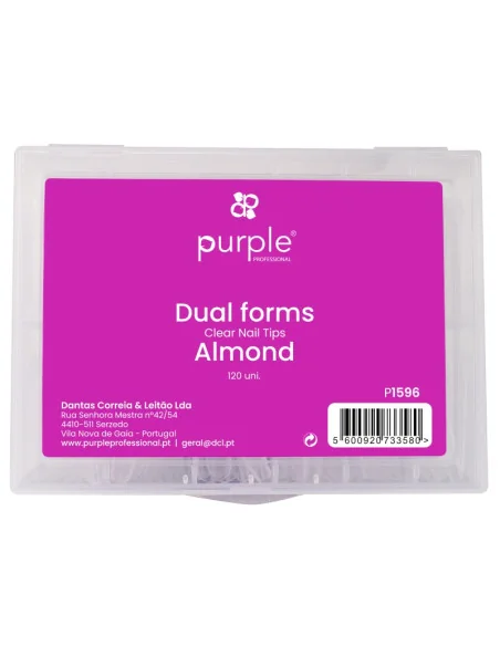 PURPLE DUAL FORMS CLEAR NAIL TIP ALMOND 120UDS