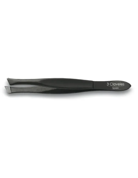 3 Claveles Pinza Depilar Ancha Sesgada Negra 80mm