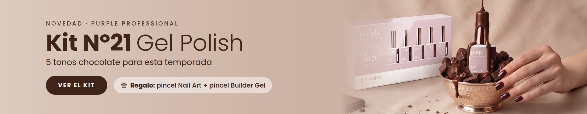 Purple Kit Nº21 Gel Polish, 5 tonos chocolate con regalo